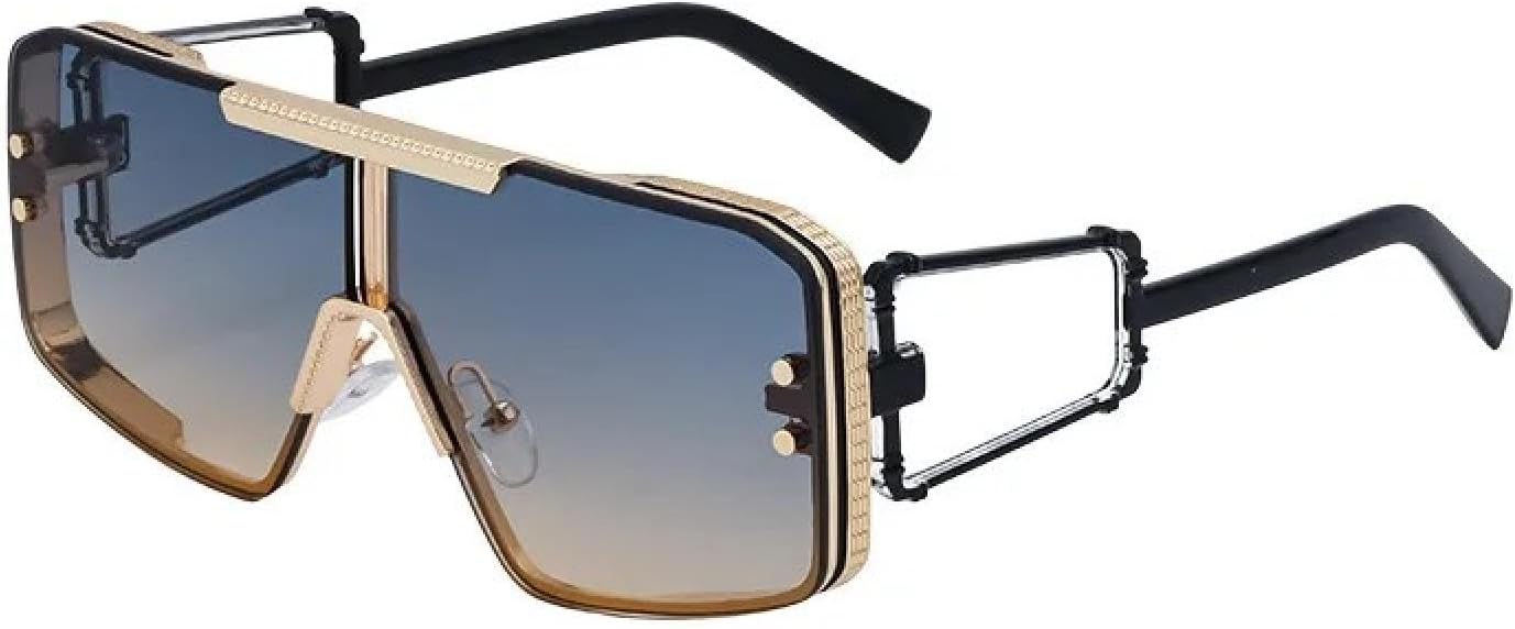 

Роскошные солнцезащитные очки большого размера в крупной оправе для женщин и мужчин, винтажные, популярные, в стиле металл-панк, с плоской верхней частью, защита от УФ-излучения UV400 TYUVIVO, Gold Green Yellow