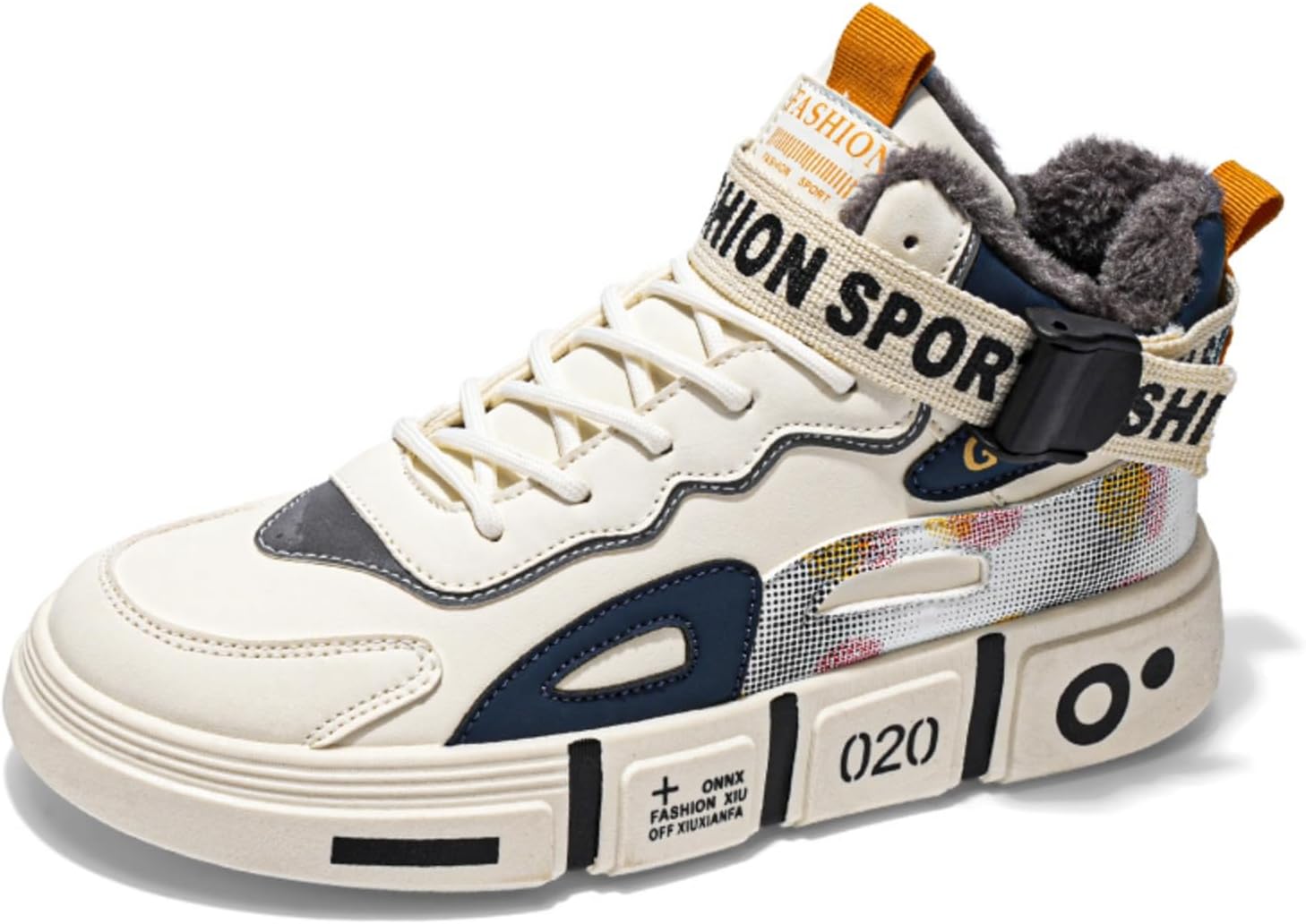 

Мужские высокие кроссовки с флисовой подкладкой, модный цветной дизайн, удобная повседневная обувь для ежедневного ношения и активного отдыха Khwfjas, синий