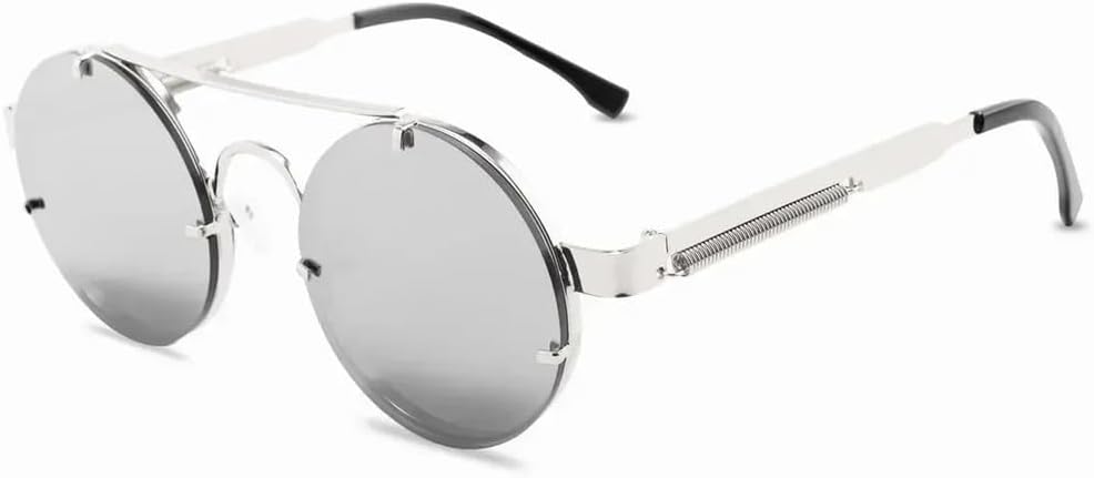 

Круглые солнцезащитные очки в стиле стимпанк для мужчин, винтажные солнцезащитные очки без оправы для женщин, металлические солнцезащитные очки в стиле панк с эластичными дужками KTUCN, Silver