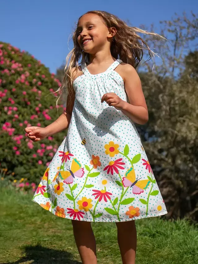 Детское хлопковое платье Frugu Kids' Myra с цветочным принтом, Happy Garden Frugi — фото 2