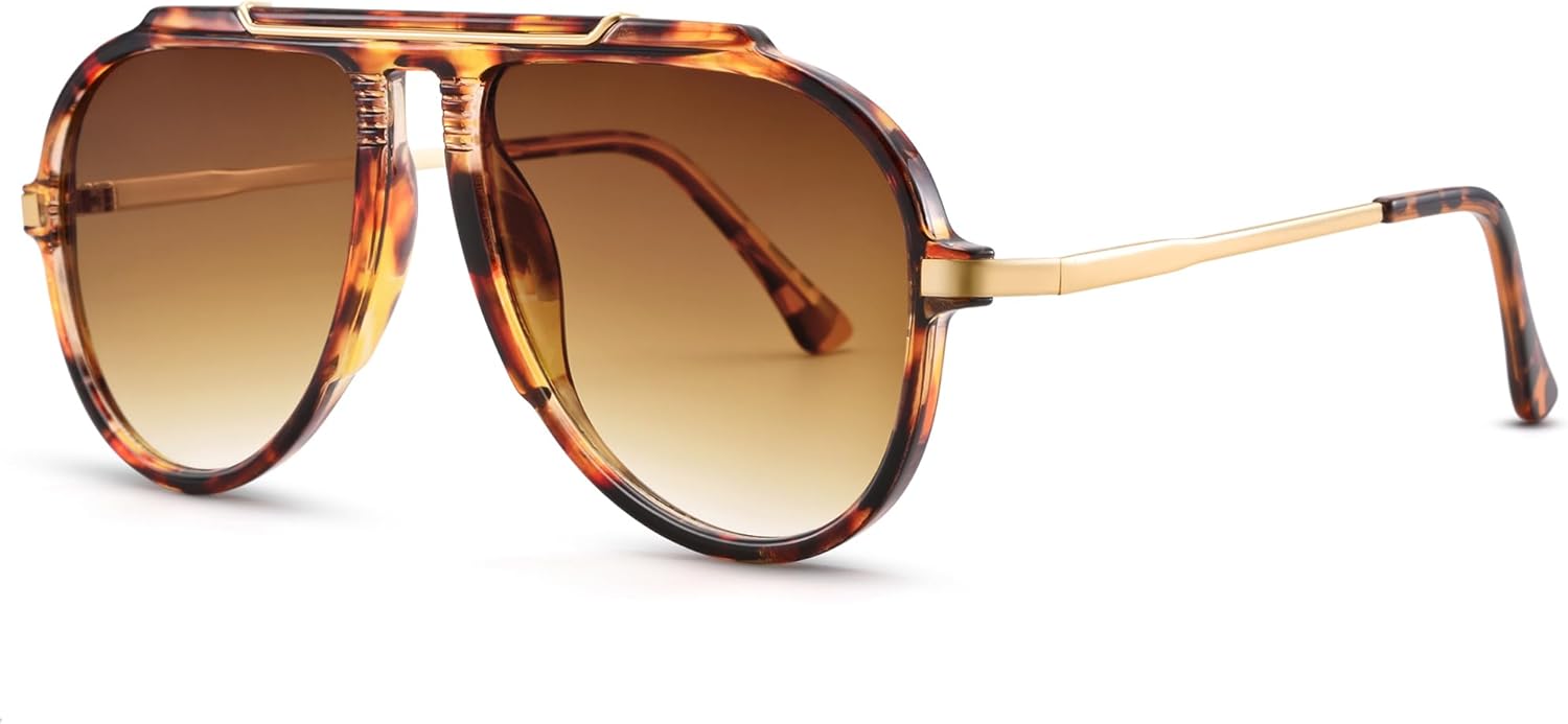 

Модные солнцезащитные очки-авиаторы RAY SOL большого размера для женщин и мужчин в стиле ретро 70-х годов с золотистым металлическим покрытием, не спутываются, Leopard Frame/Gradient Brown Lens