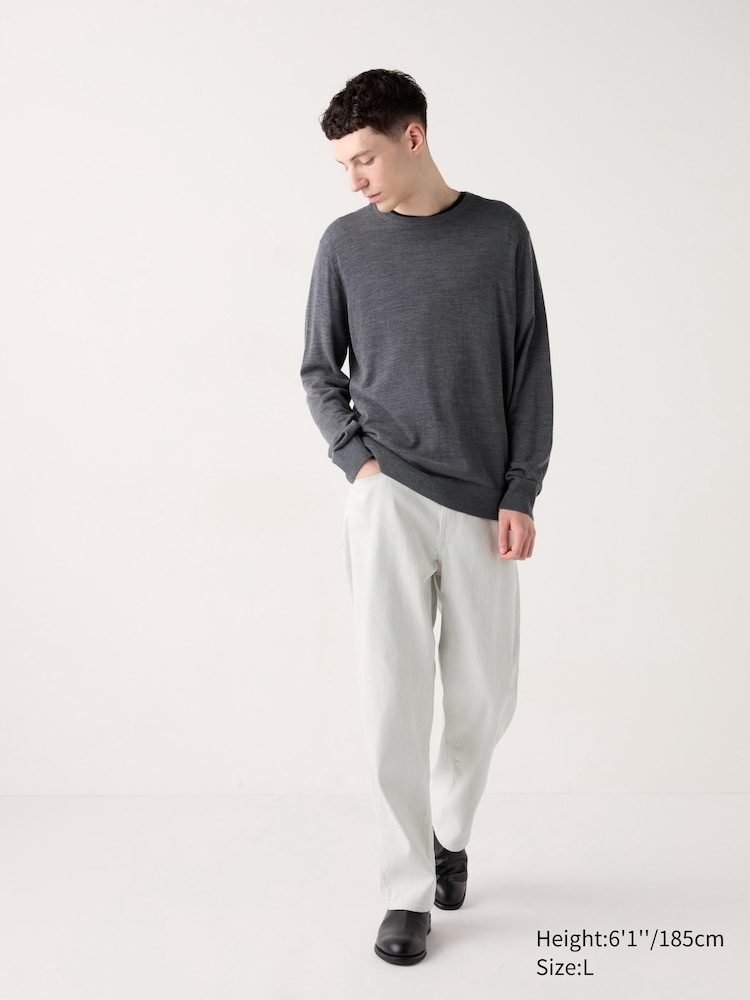 Джемпер с круглым вырезом из 100% мериносовой шерсти Uniqlo, цвет 09 черный — фото 2