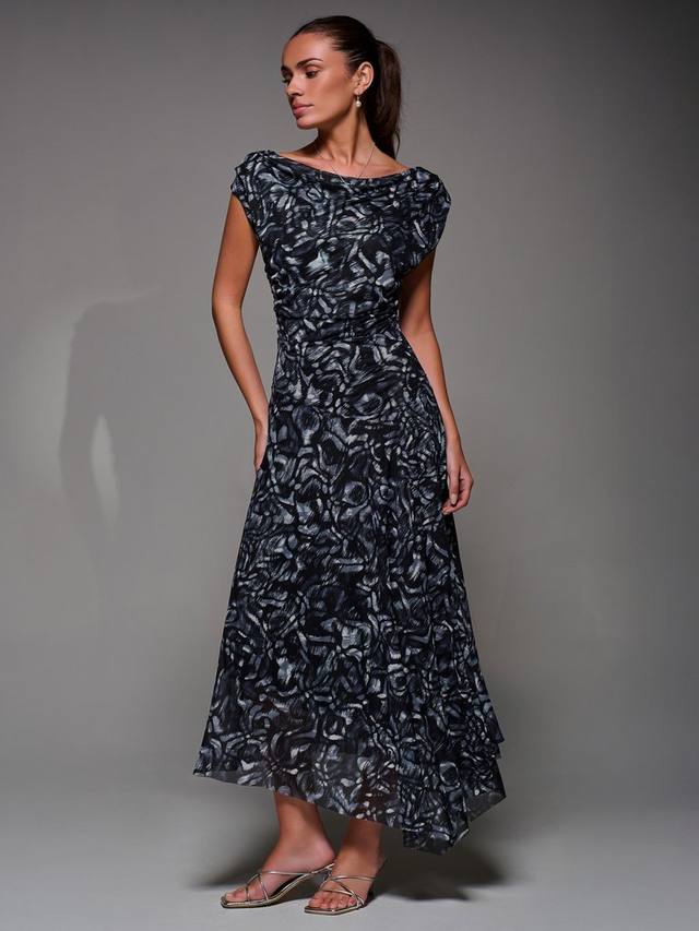 

Асимметричное платье Abstract с сетчатыми вставками Jolie Moi, Black/Multi