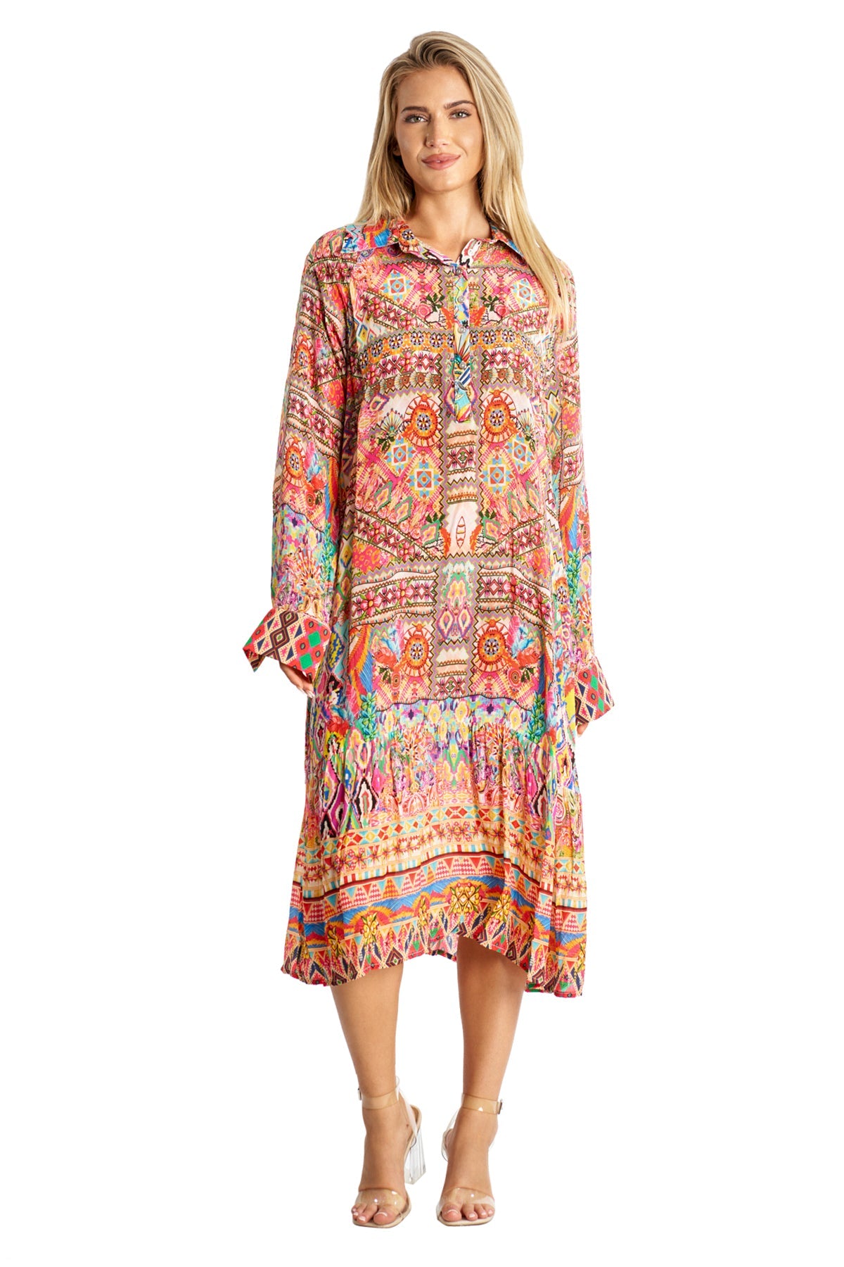 

Макси рубашка на пуговицах La Moda Clothing, мультиколор