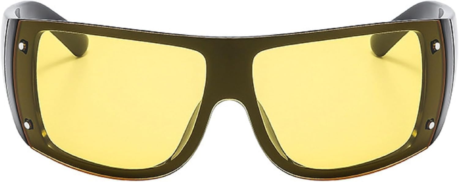 

Женские солнцезащитные очки обтекаемой формы, большие цельные солнцезащитные очки, модный стиль для занятий спортом на открытом воздухе, ветрозащитные очки mincl, Yellow