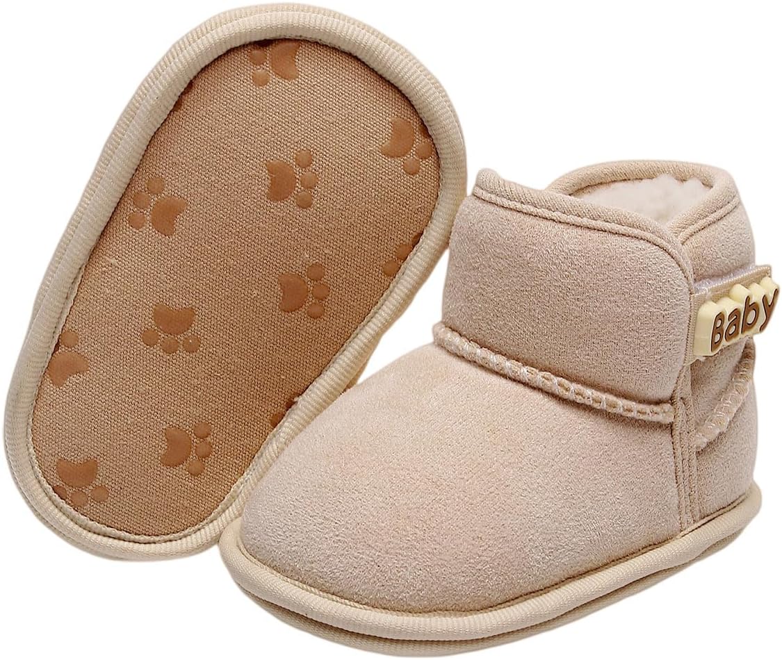 

Детские ботинки для девочек и мальчиков, нескользящие, зимние для новорожденных, теплые, на плоской подошве, повседневная обувь для прогулок для малышей YINNAGOO, Beige