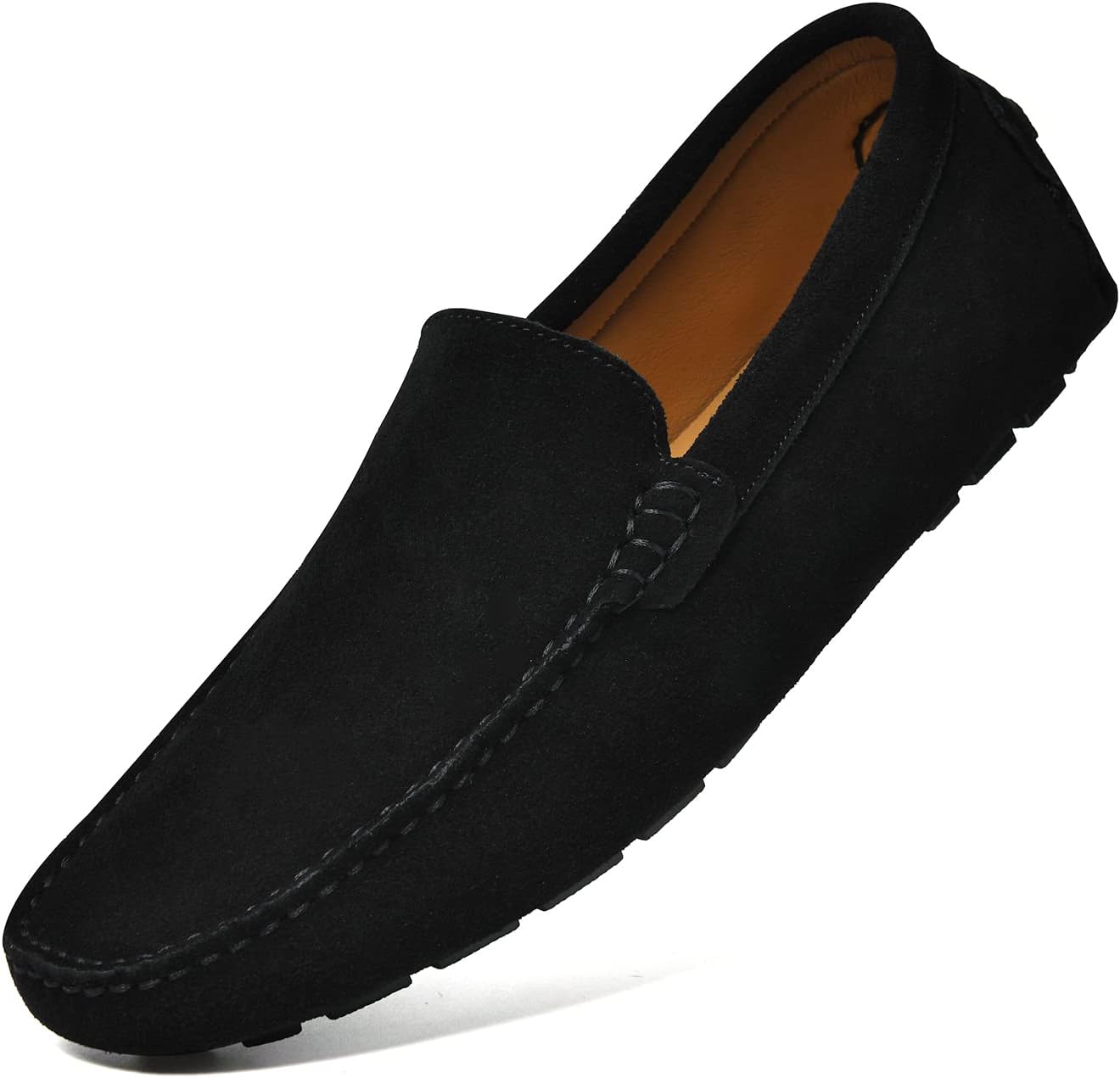 Go Tour Mens Handmade Suede Leather Casual Loafers Shoes, A Black — фото 4