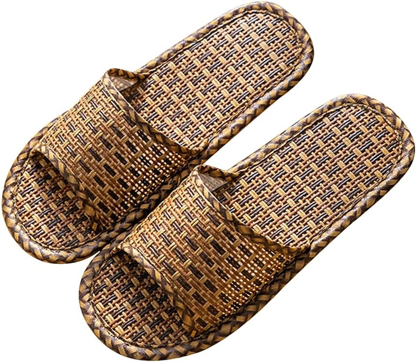 

Мужские домашние тапочки YXCKG с открытым носком, плоские льняные тапочки для дома и улицы, плетеные сандалии на мягкой летней подошве, дышащие, прохладные, бесшумные тапочки для спальни (Цвет: D, Размер: EUR36-37), EUR36-37 D