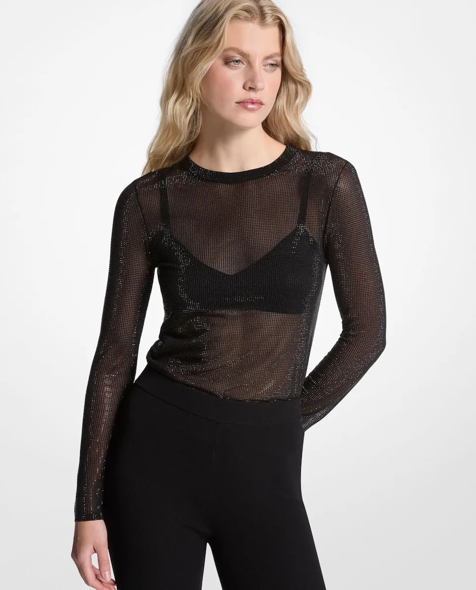 

Женская сетчатая футболка с длинным рукавом Michael Michael Kors, черный