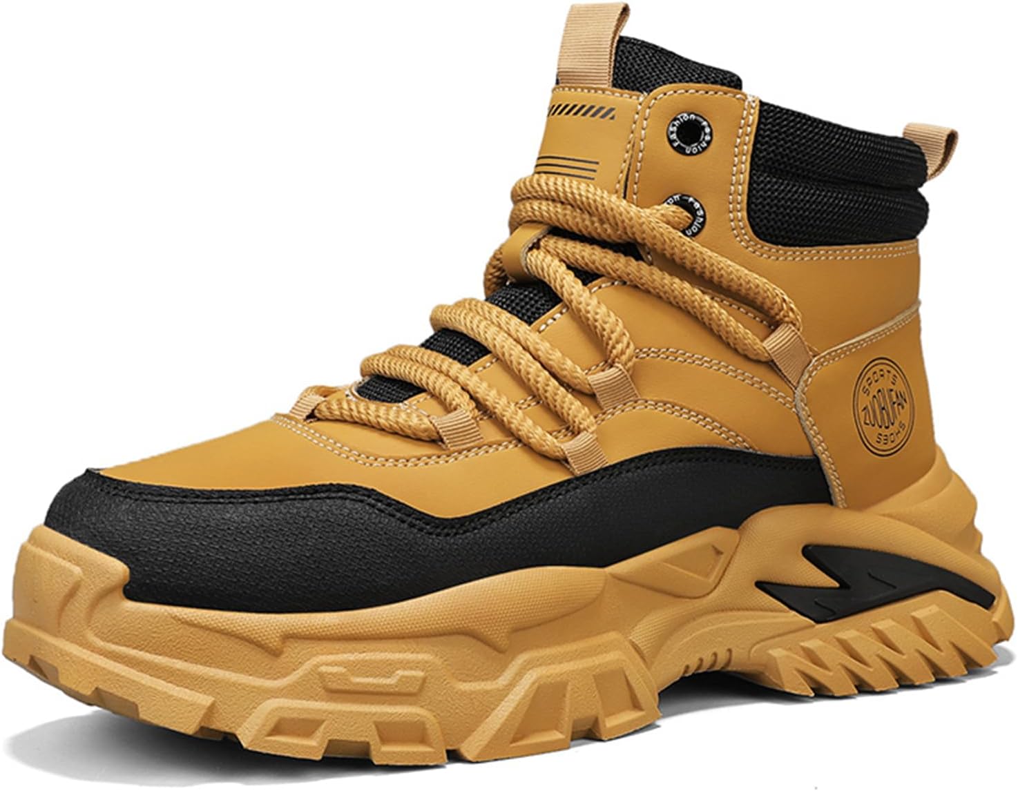 

Мужские модные кожаные высокие кеды на шнуровке с платформой, повседневные с круглым носком, противоскользящие чукка-бутсы для скейтбординга, тенниса, прогулок, вождения и повседневных поездок Tengfeifly, золотой