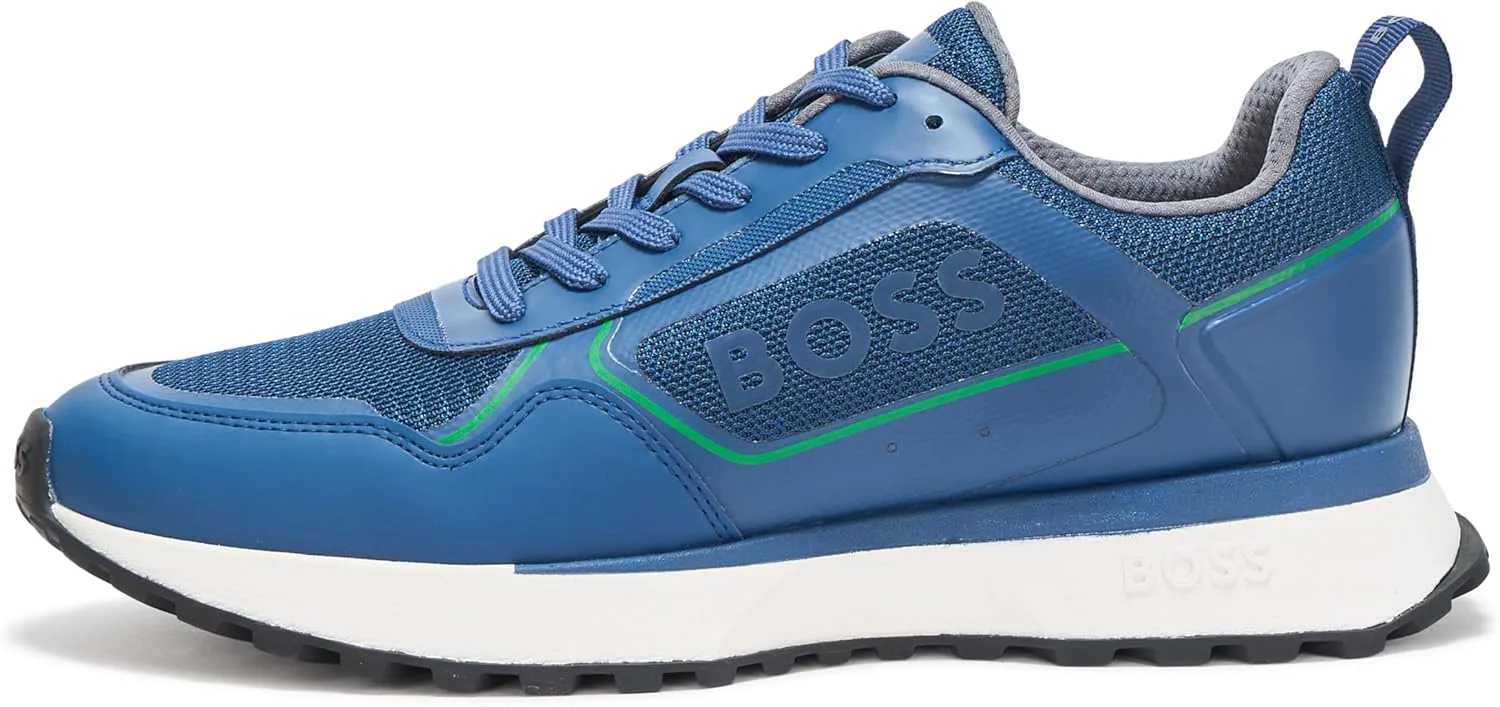 

Кроссовки BOSS для мужчин с большой логотипной вставкой и комбинированной сеткой на шнуровке, синий