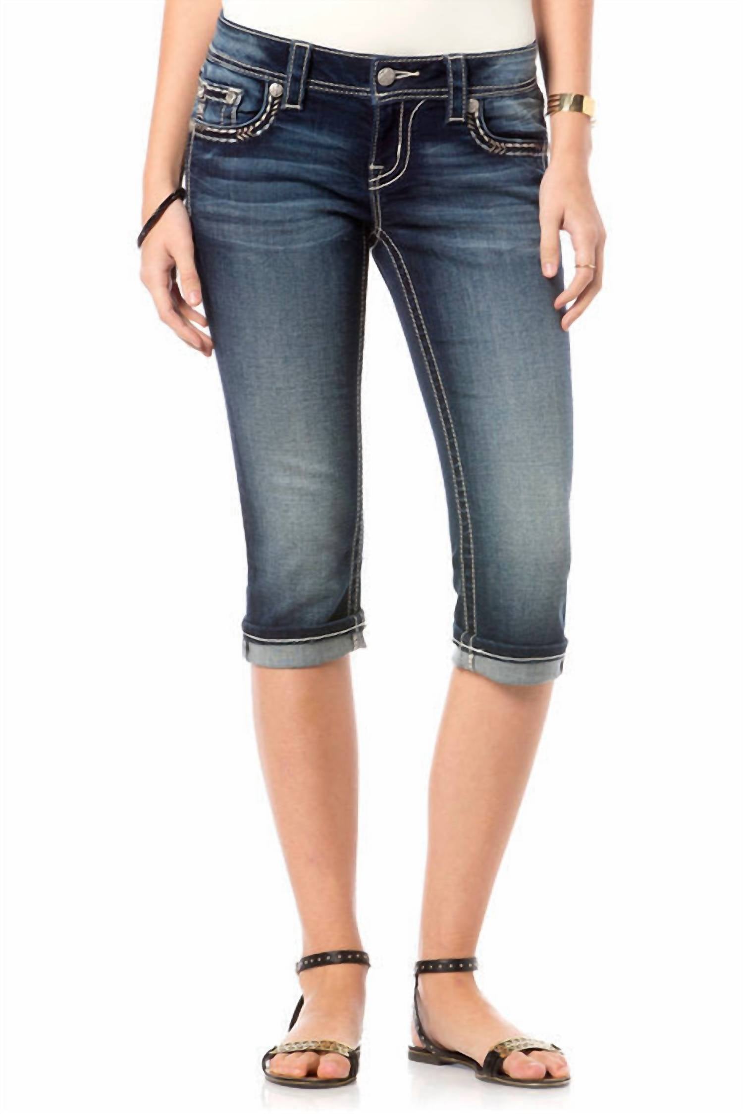 

Укороченные джинсы Weekender Capri в темной стирке Miss Me, Dark Wash