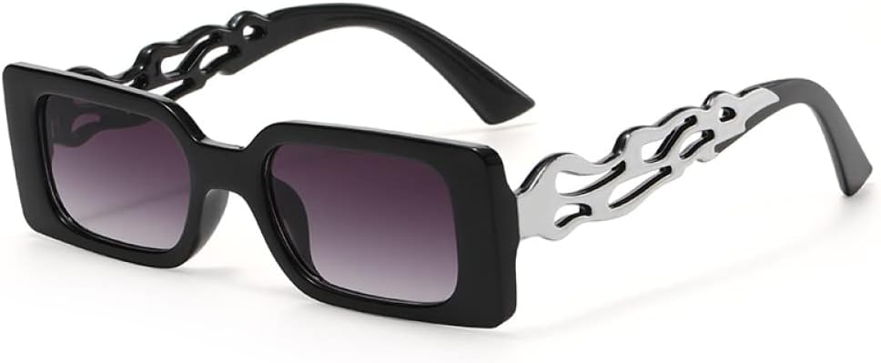 

Винтажные солнцезащитные очки в тонкой прямоугольной оправе для женщин/мужчин в стиле панк с полыми огненными дужками, ретро-очки с защитой от УФ-излучения UV400, стильные очки LANGSER, Silver Black Grey