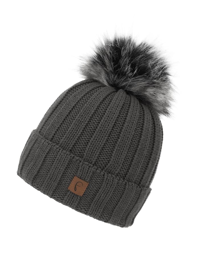 

Шапка Faera Warme Beanie Strickmütze mit Bommel Thermo Futter, темно-серый