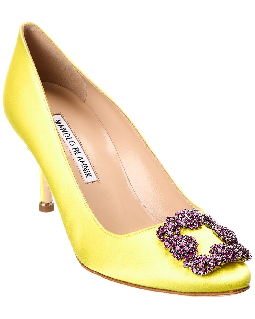 Атласные туфли Manolo Blahnik Hangisi 70, желтый — фото 2