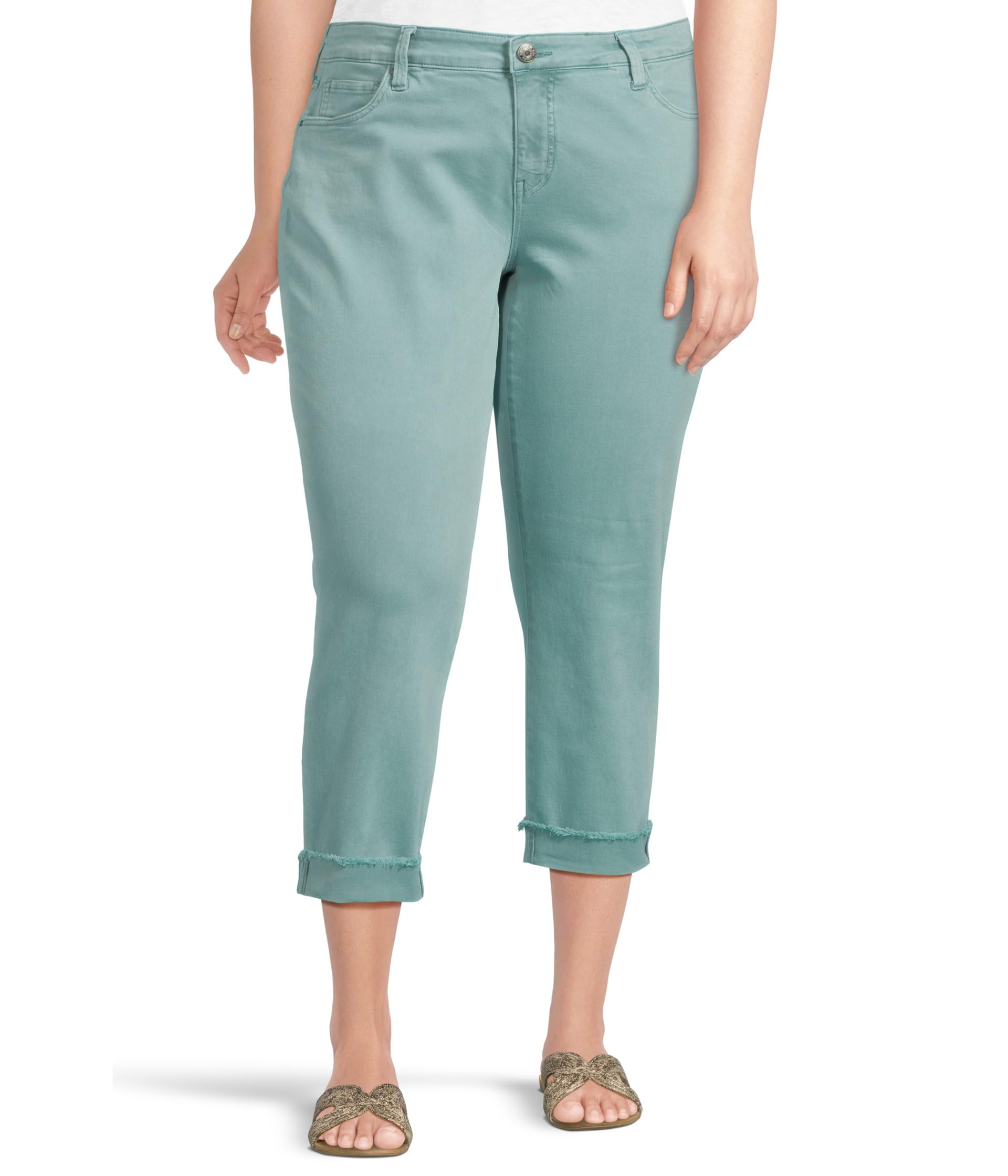 

Джинсы KUT from the Kloth Plus Size Amy Crop Straight Leg- Roll Up Fray, Sea Blue