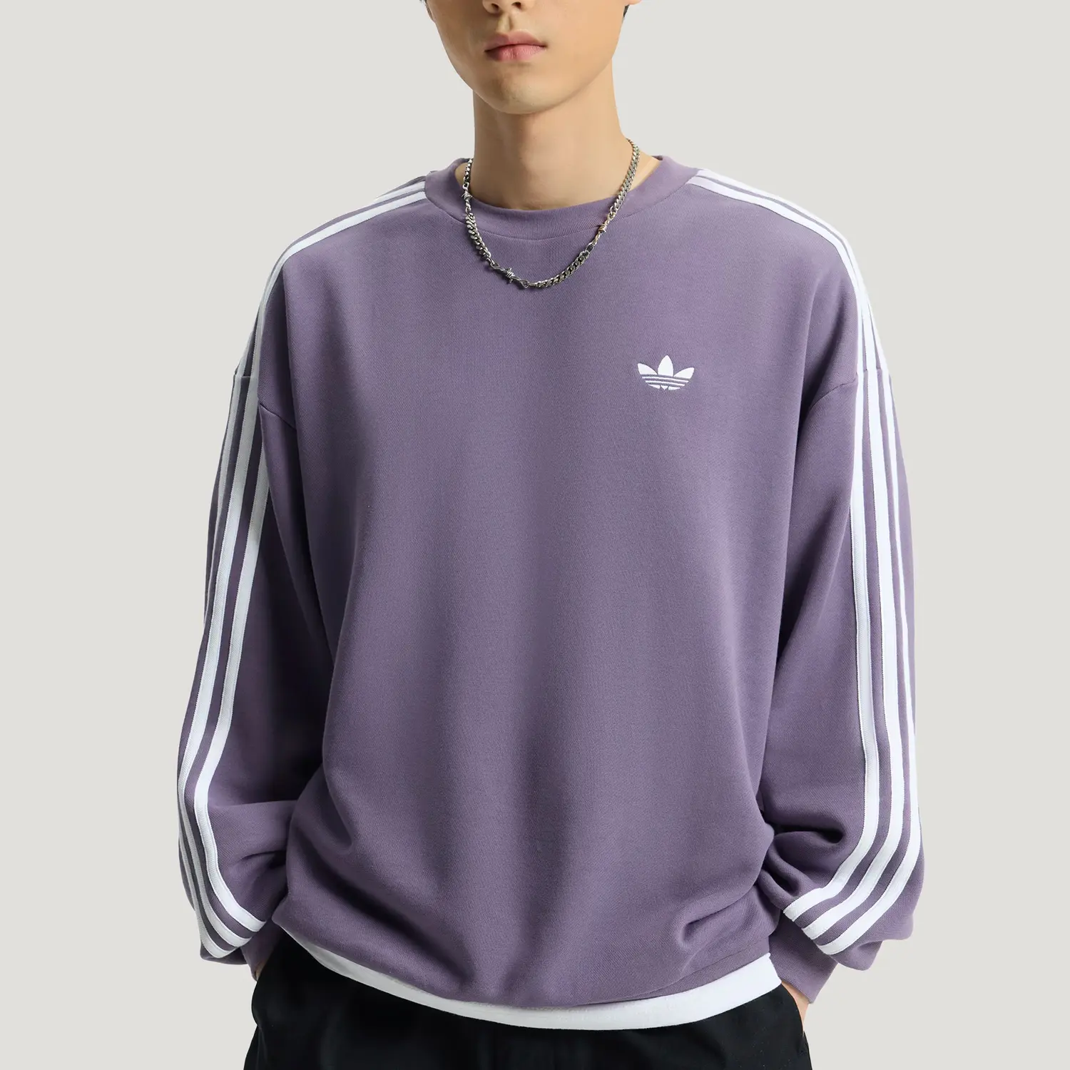 Мужская толстовка 3Stripes FW25 с круглым вырезом Adidas Originals, темный violet — фото 4