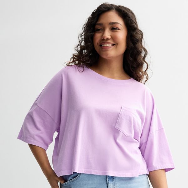 

Объемная укороченная футболка с карманом для девушек plus size So, цвет little lavender