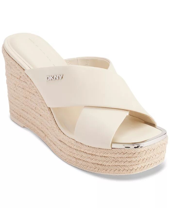Женские сандалии Maryn Crossband Espadrille на платформе и танкетке DKNY, коричневый/бежевый
