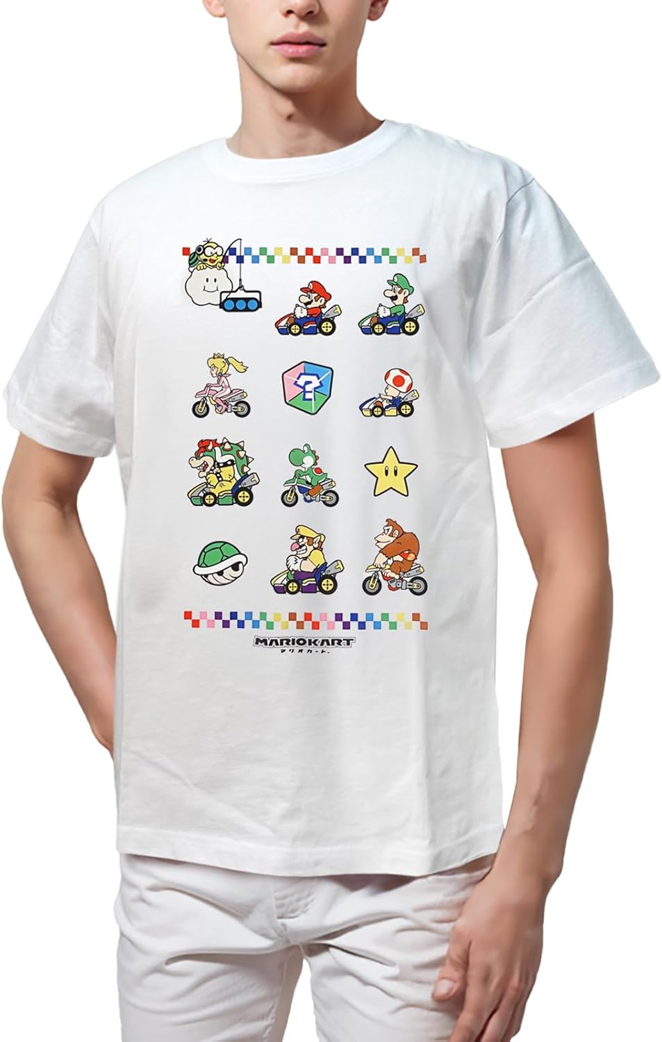 

Футболка с коротким рукавом Fine Plus с изображением персонажей Mario Kart, Mario All-Stars, Луиджи, Йоши и Боузера, 3D Racing Goods, Character, белый