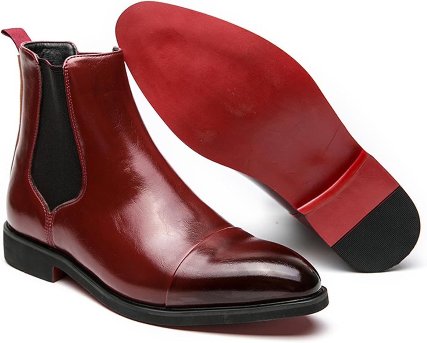 

Мужские ботинки челси средней высоты, кожаные, без шнурков, модные, до щиколотки, повседневная обувь для мужчин Abborora, красный
