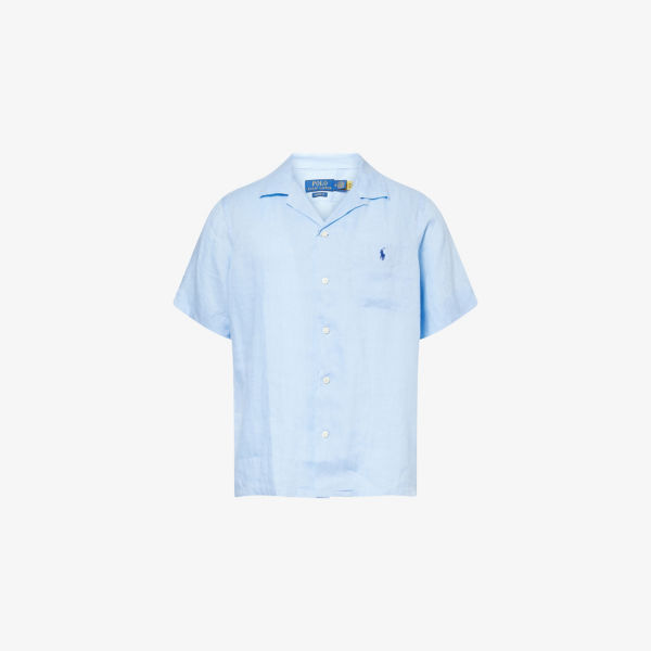 

Классическая льняная рубашка с вышитым логотипом Polo Ralph Lauren, синий