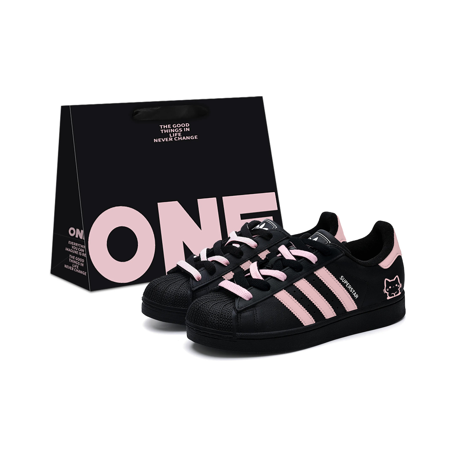 

Adidas Originals Superstar 2 Sweet And Cool Kitten Leather Low top Детские скейтбординговые кроссовки Black Pink для подростков