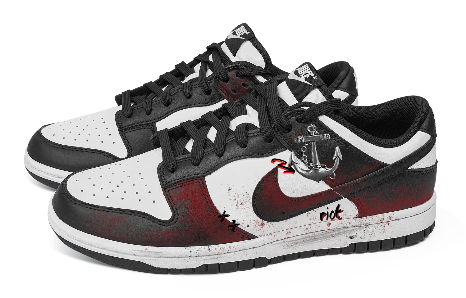 Кроссовки для скейтбординга Dunk Showa Records Abrasion Resistant низкие унисекс Nike, черный/красный — фото 4