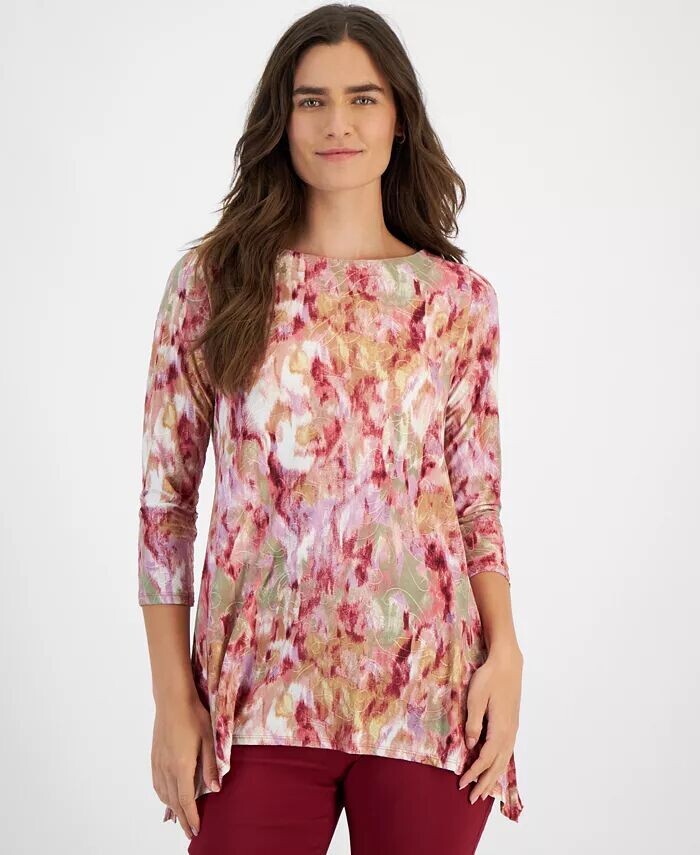 

Свободный топ из жаккарда с принтом Petite и рукавами 3/4 JM Collection, мультиколор