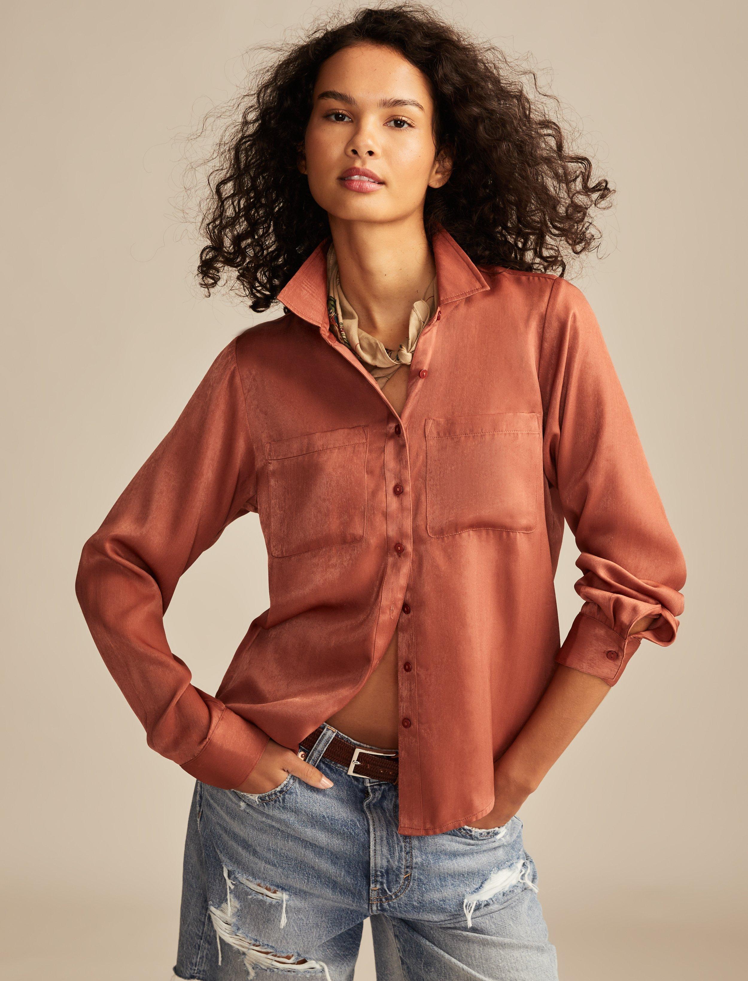 

Женская рубашка Lucky Brand из кованого атласа на пуговицах, темно-красный
