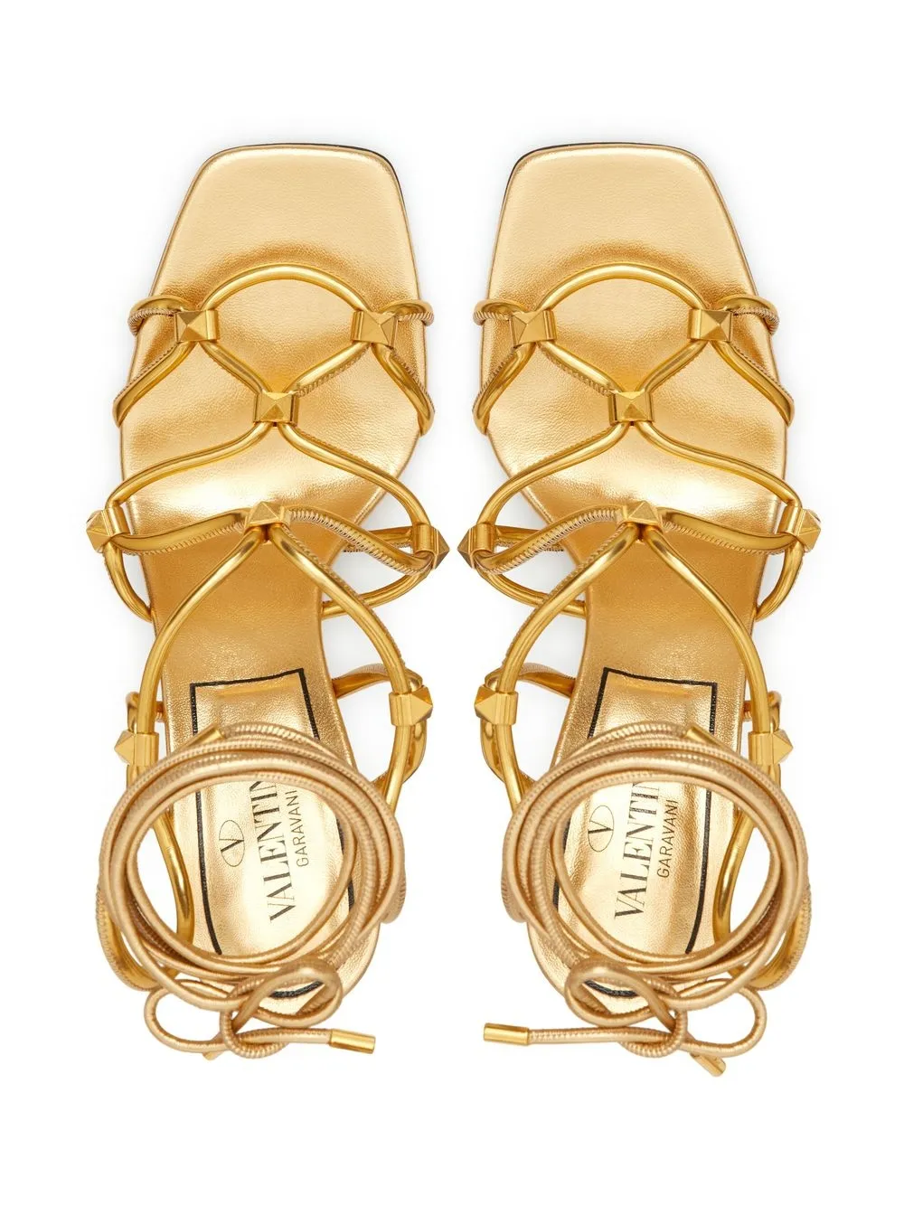 Сандалии Rockstud Net со шнуровкой VALENTINO GARAVANI, золотой — фото 4