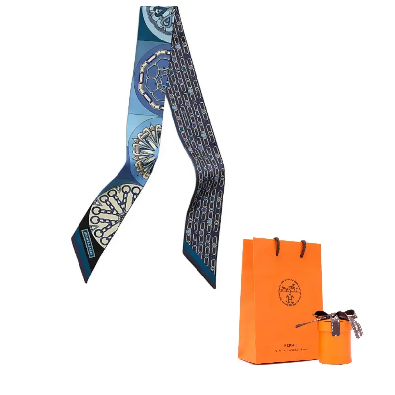 

HERMES Шелковый шенгоровый шарф, Indigo