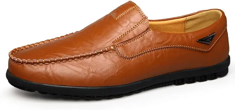 Мокасины кожаные Men's Genuine Leather Casual Slip on Loafers Driving Shoes Breathable Fashion Slipper, Коричневый Senlongbao