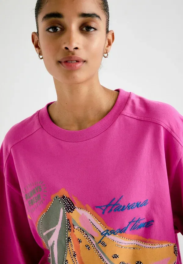 Футболка Next с принтом в виде банана и бисера, crew neck, розовая — фото 4