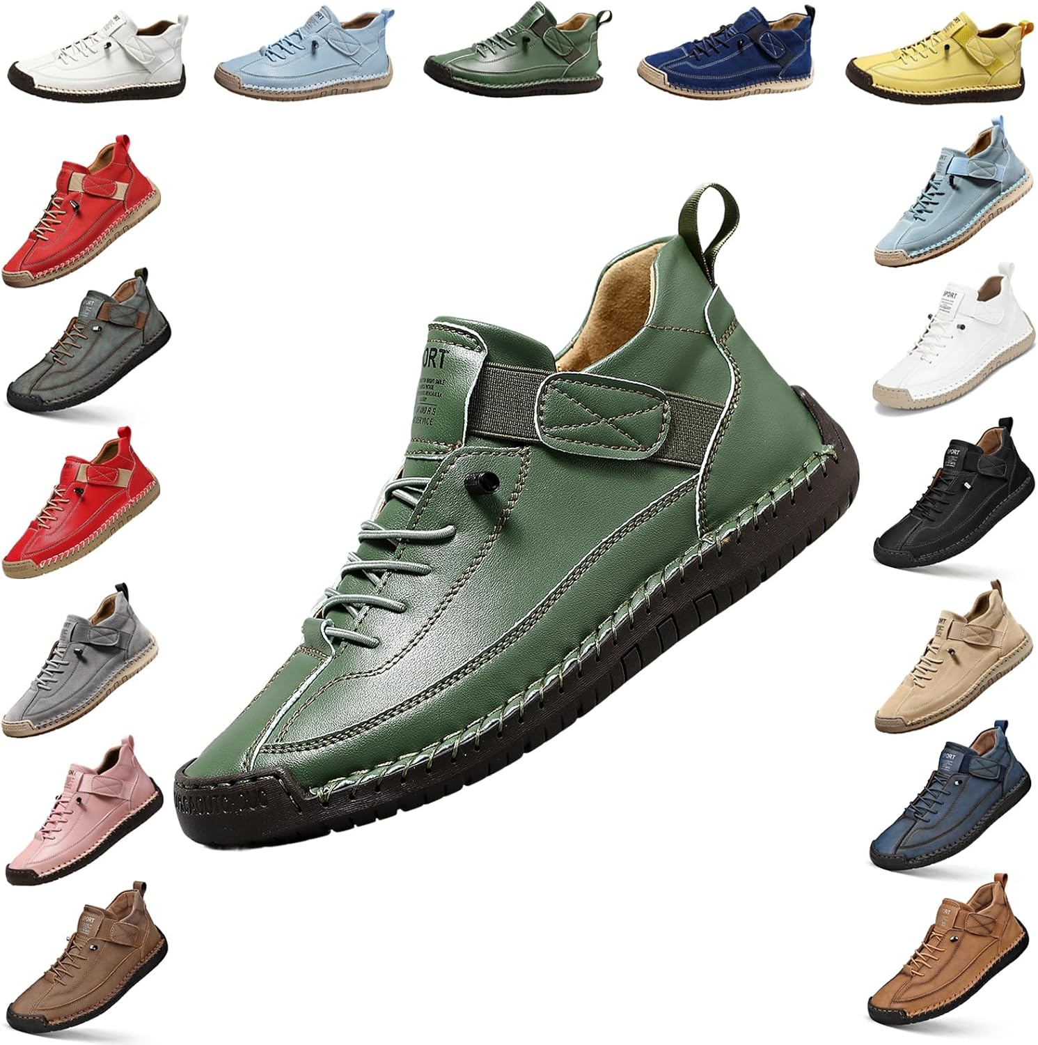 

YTINGNICE Унисекс ортопедические ботинки на щиколотку, ручная работа, кожа с липучкой, поддержка свода стопы, обувь для ходьбы без шнурков, зеленый