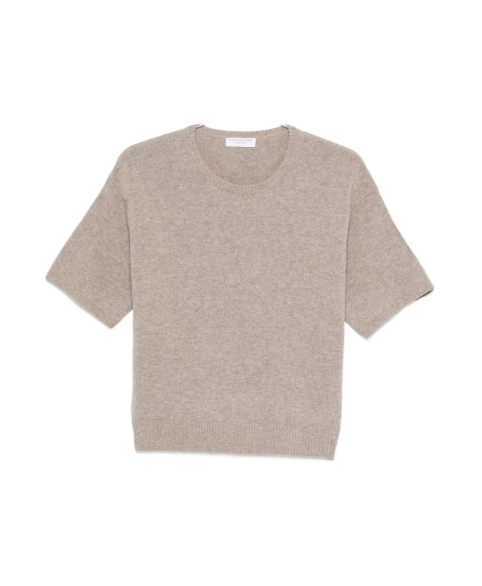 

Бежевая шерстяная футболка, круглый вырез, короткие рукава. Majestic Filatures, бежевый