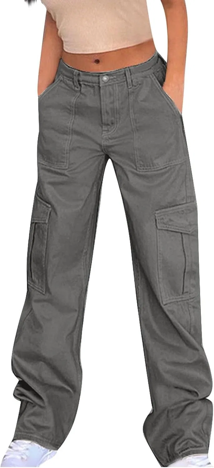 Джинсы карго с множеством карманов, High Waisted Baggy, A01 Gray