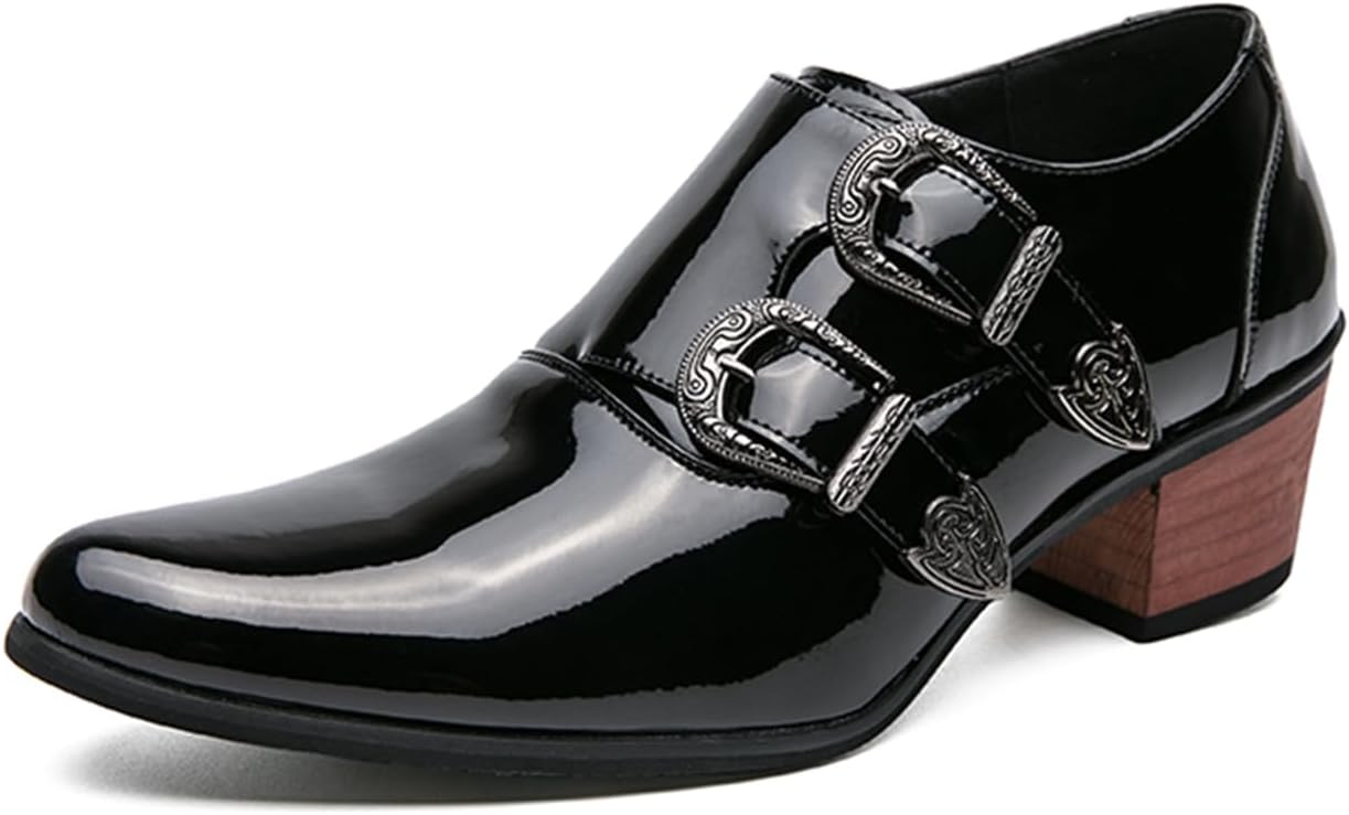 

Мужские деловые туфли с острым носком, цветочным рисунком, из лакированной кожи, с пряжкой, оксфорды, черные, красные, синие Chuumee