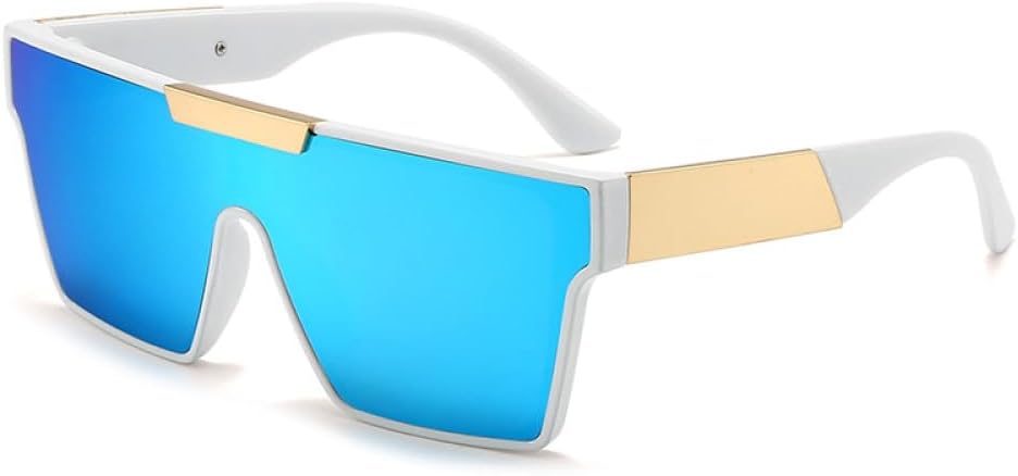 

Модные винтажные роскошные солнцезащитные очки в крупной золотой металлической оправе, цельные солнцезащитные очки для женщин и мужчин (черные, один размер) LXLHWN, Blue