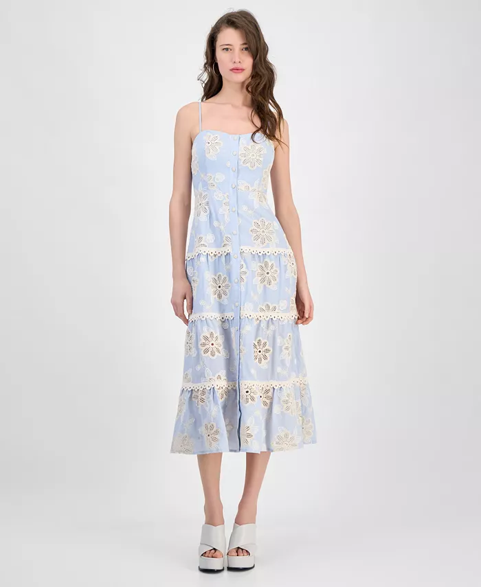 

Женское миди-платье с цветочным кружевом и ярусами GUESS, синий