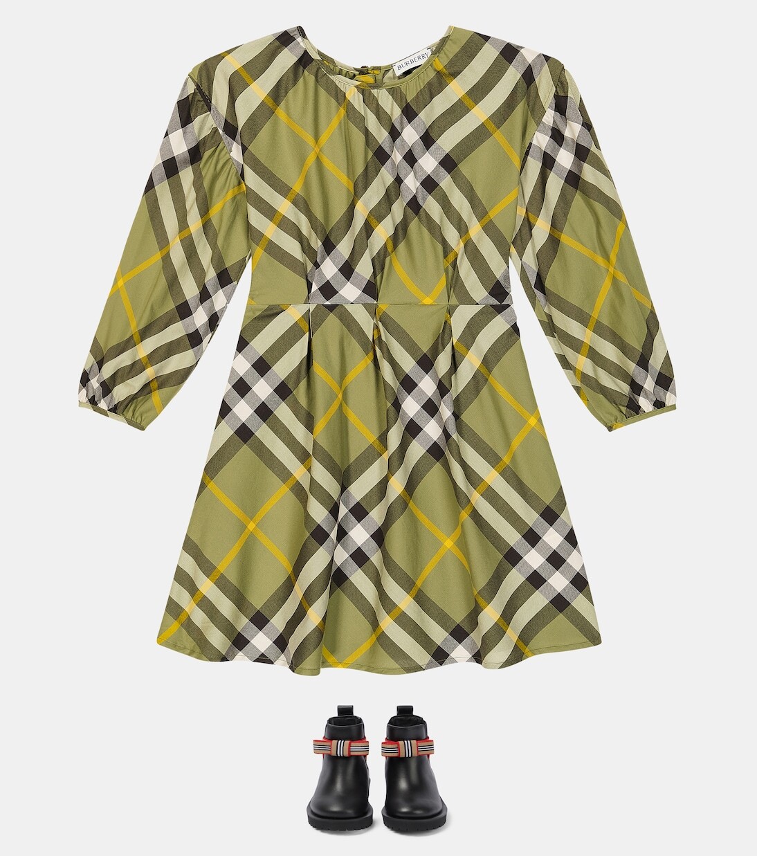 Платье burberry в клетку из хлопка Burberry Kids, зеленый — фото 2