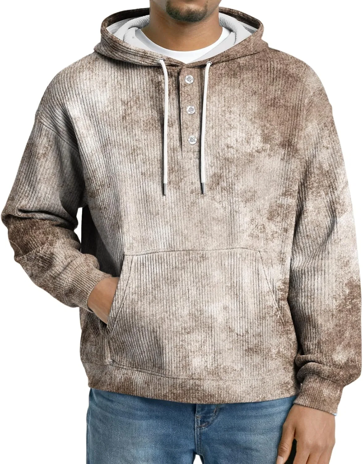 Мужская худи с капюшоном, флисовая, с карманом, 2-khaki
