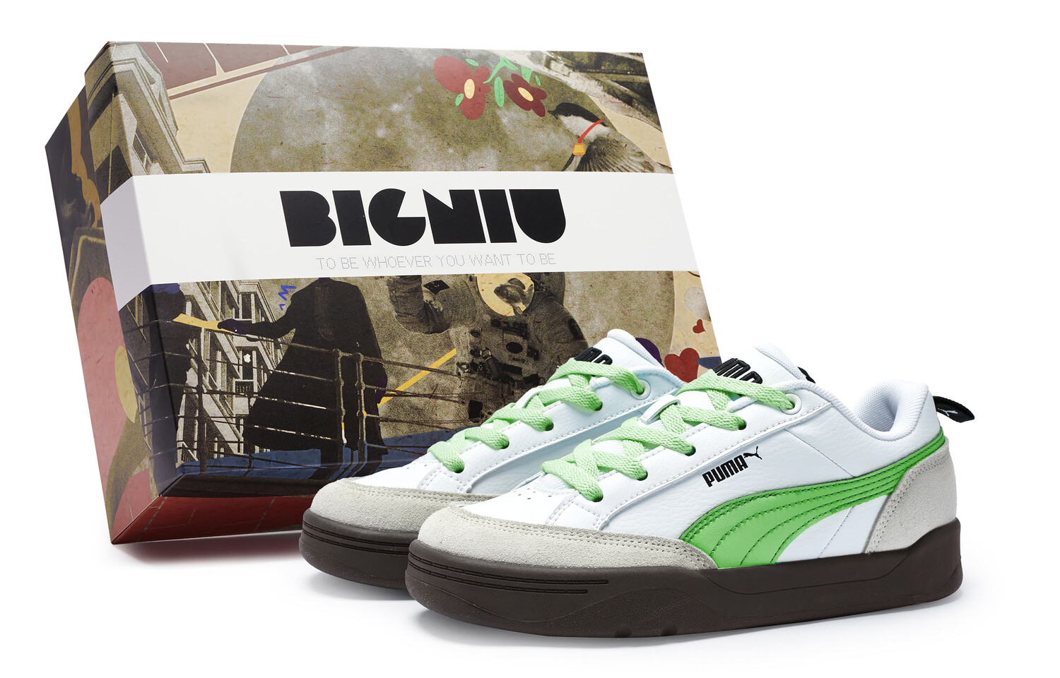 Кроссовки Puma Park Lifestyle Skateboarding Shoes Unisex Low-top Grey/Green/White, белый/серый/зеленый
