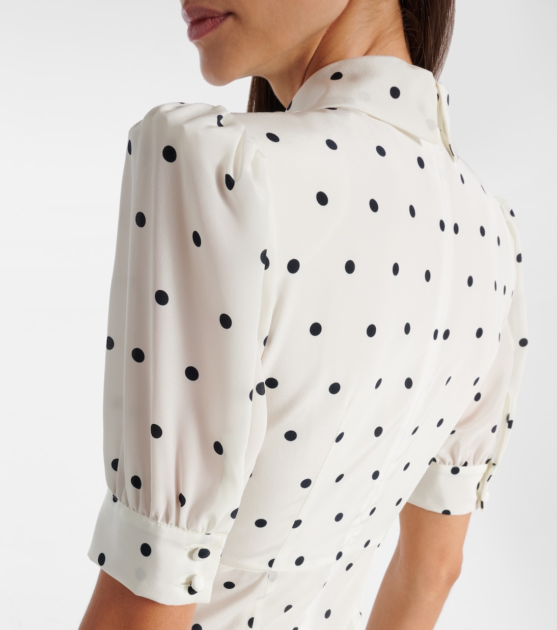 

Шелковое платье миди в горошек Alessandra Rich, White-Navy Blue