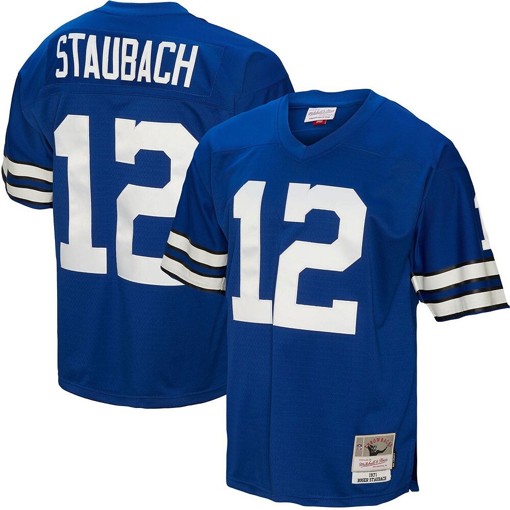 

Мужская копия Джерси Mitchell & Ness Roger Staubach Royal Dallas Cowboys 1971 Legacy, цвет Cow Blue