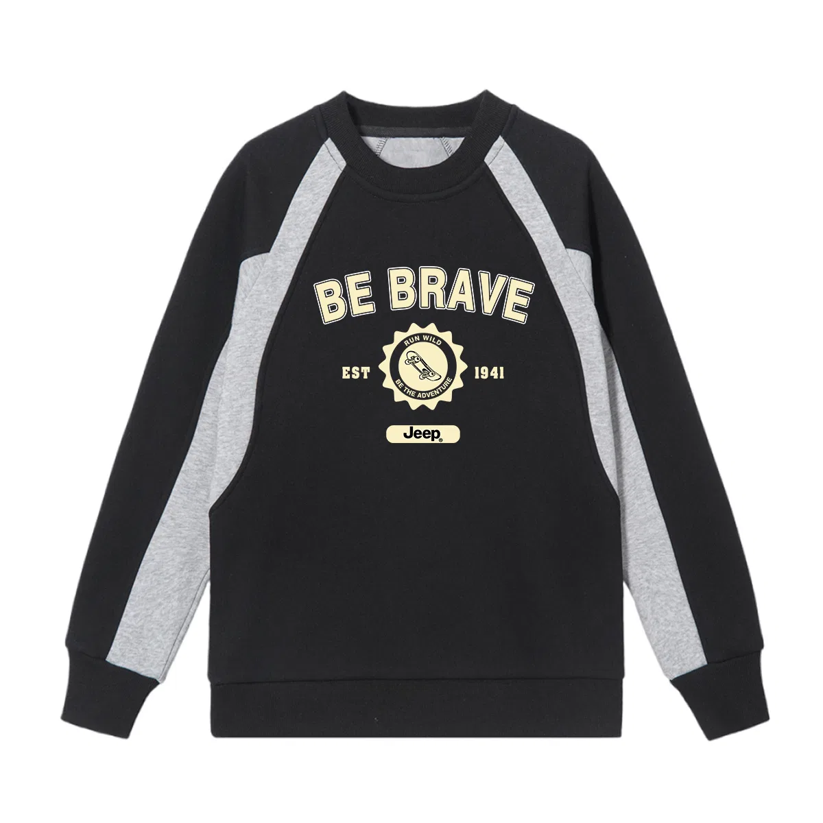 Свитшот детский с круглым вырезом утепленный Grade School Jeep, Black Gray