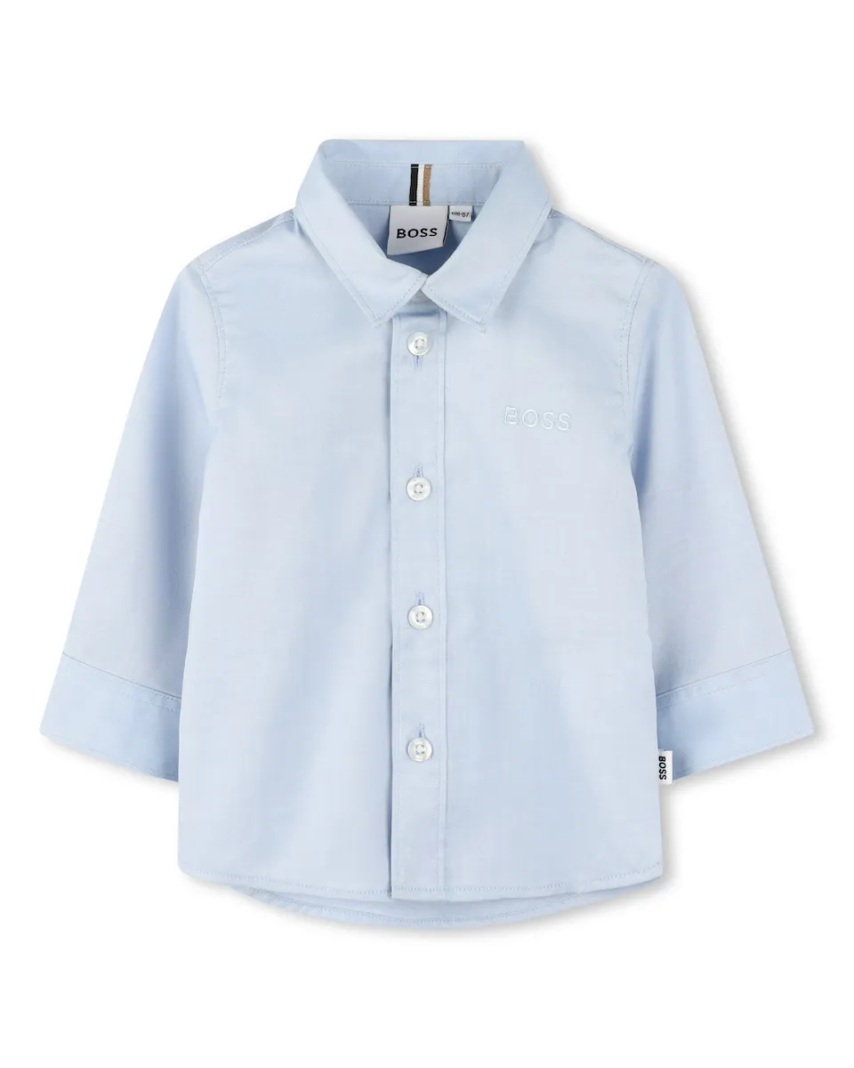 

Синяя хлопковая рубашка для мальчика BOSS Kidswear, светло-голубой
