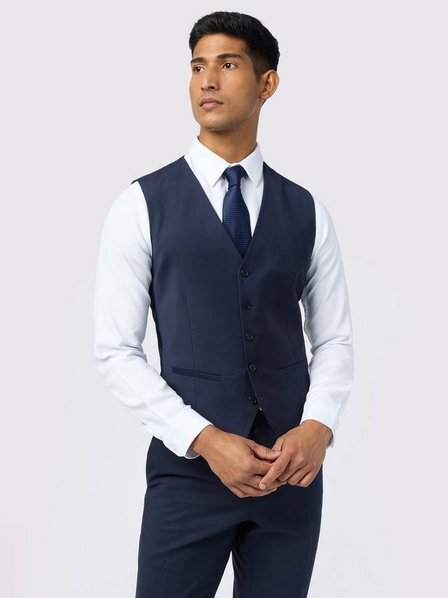 

Приталенный жилет из смесовой панамской шерсти Performance Ted Baker, Navy