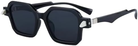 

Ретро-очки квадратной формы для женщин, модные, двухцветные, с защитой от УФ-излучения UV400; мужские солнцезащитные очки в стиле панк с многоугольными заклепками MTZJH, Black Grey