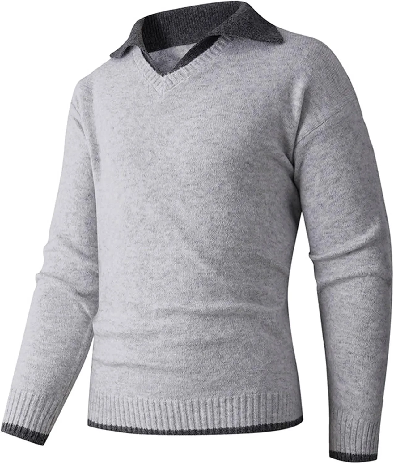 

Мужской вязаный свитер с лацканом в стиле пэчворк Cambkatl